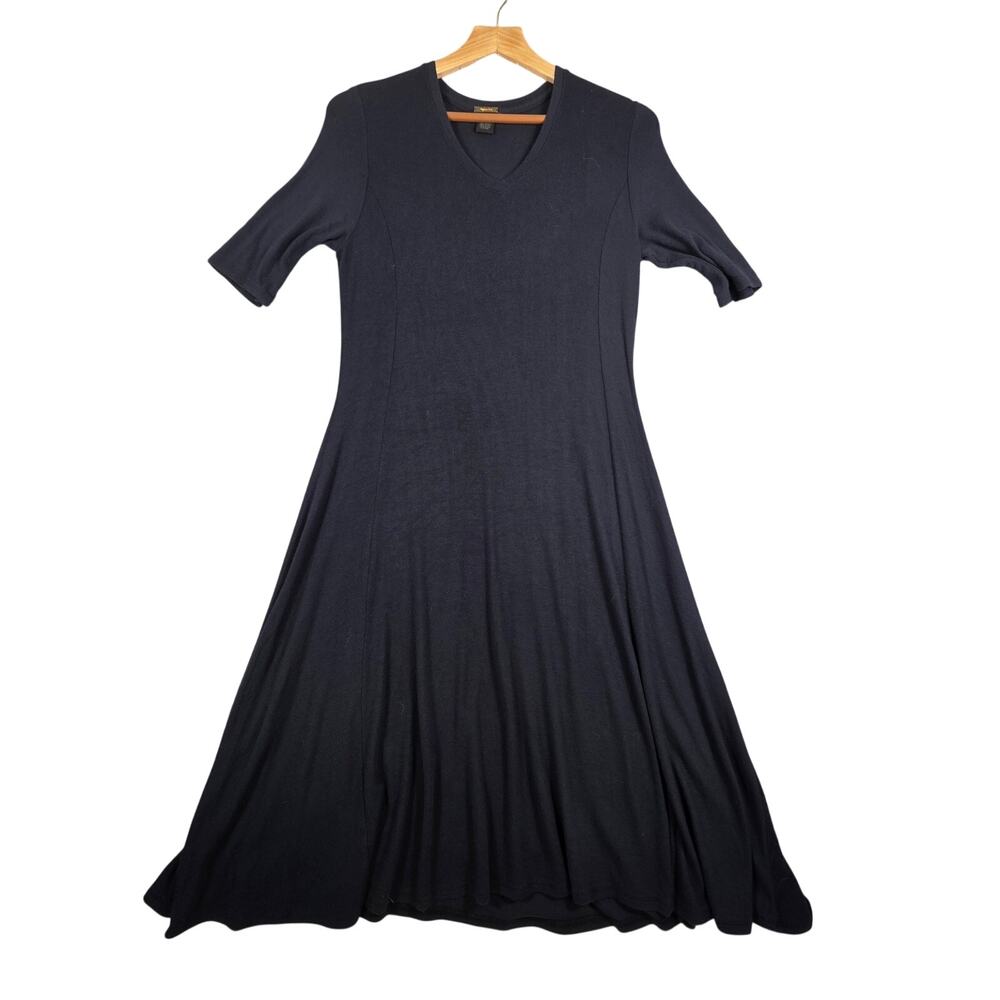 Magaschoni Vneck Black Ribbed Shirt Dress